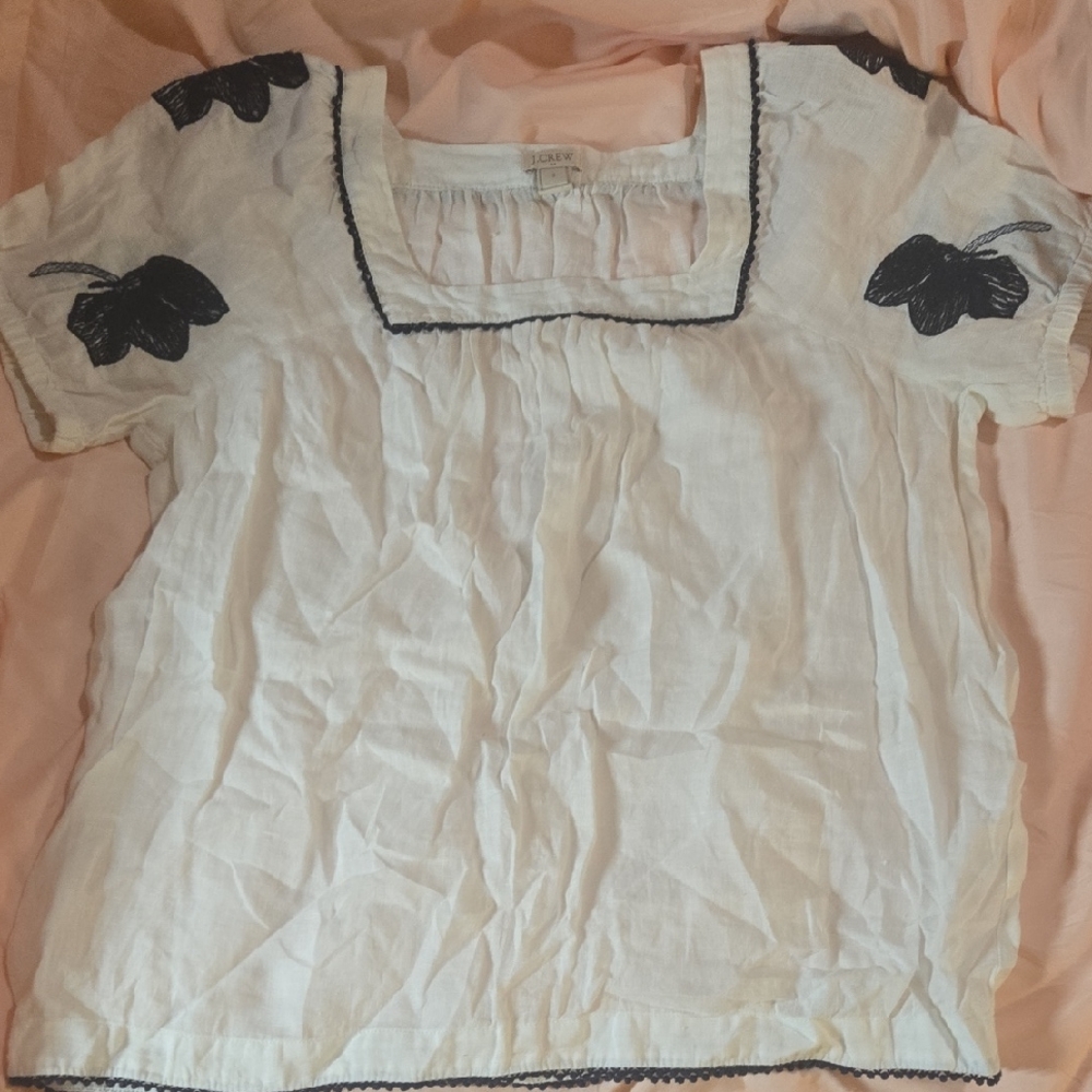 J. Crew Ivory Blouse with Navy Floral Details